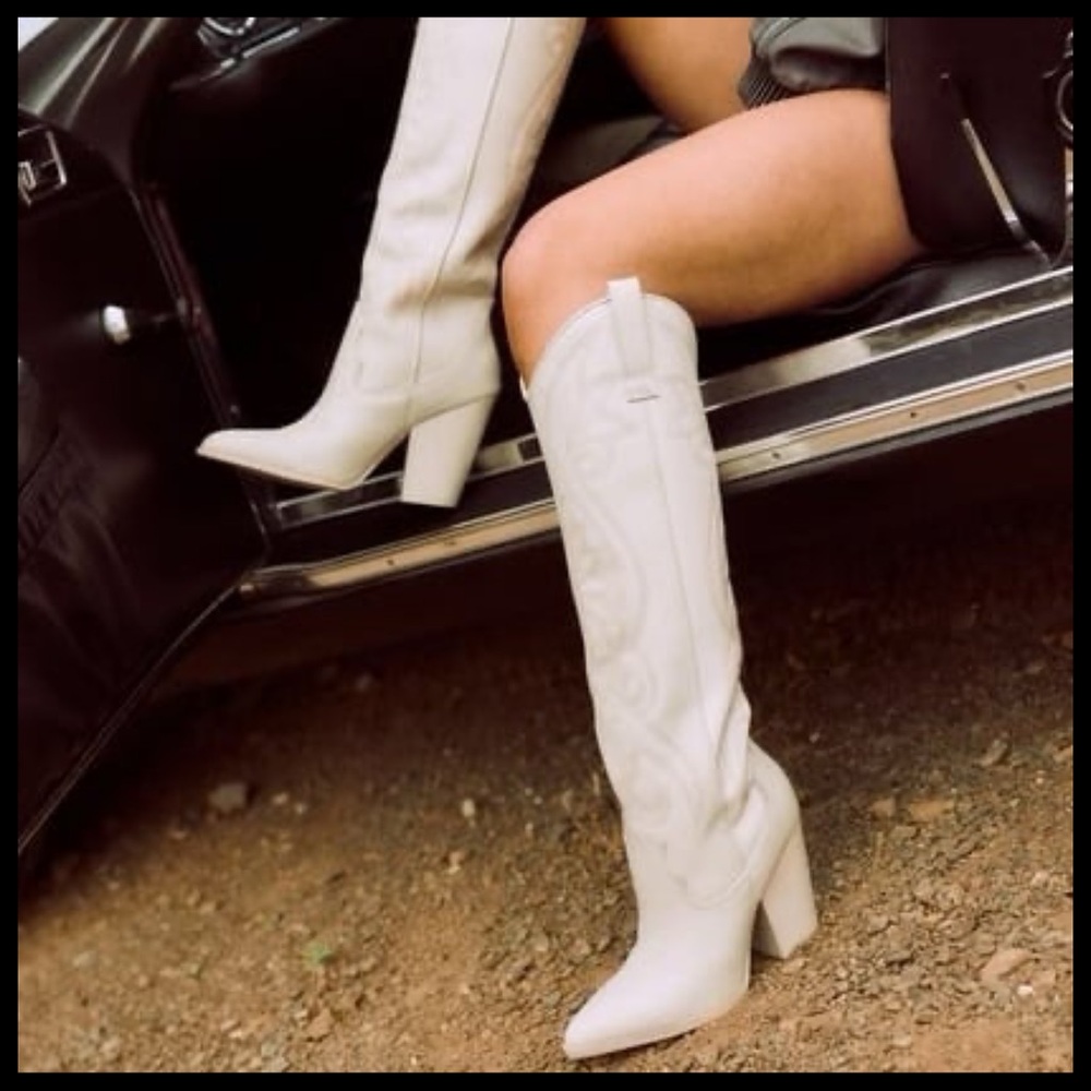 Steve Madden Lasso Lincoln High Bone Beige Cowboy Boots New Womans Knee High - Picture 4 of 11